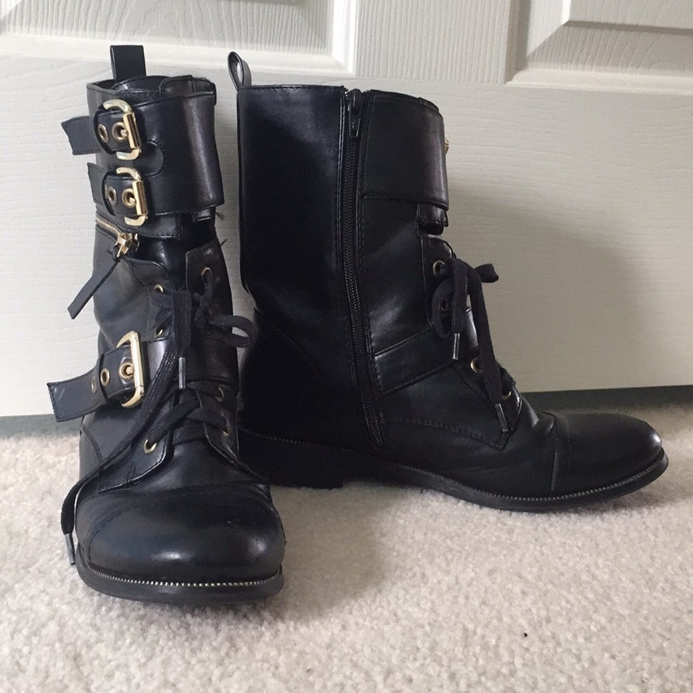 Black and Gold Buckled Combat Boots